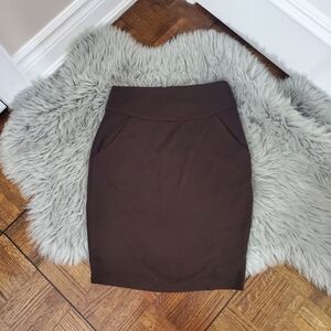 Vintage Costa Blanca Brown Highwaisted Fitted Rayon Skirt with pockets